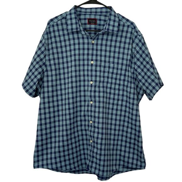 UNTUCKit Men’s Short Sleeve Button Down Shirt Blue Check Pattern Size XXL Preppy - Picture 1 of 7
